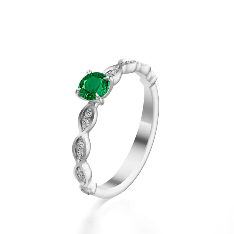 Pierścionek ze szmaragdem i diamentami białe złoto AJPZ_133 Pierścionek ze szmaragdem i diamentami białe złoto AJPZ_133